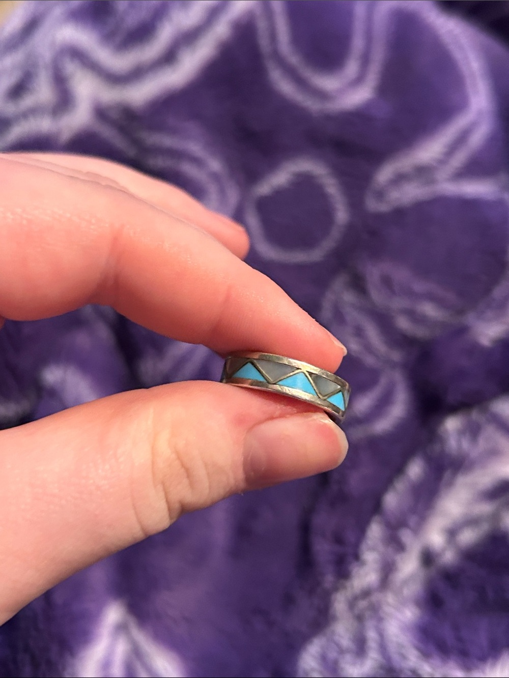 Turquoise Inlay Sterling-Style Band Ring - Blue